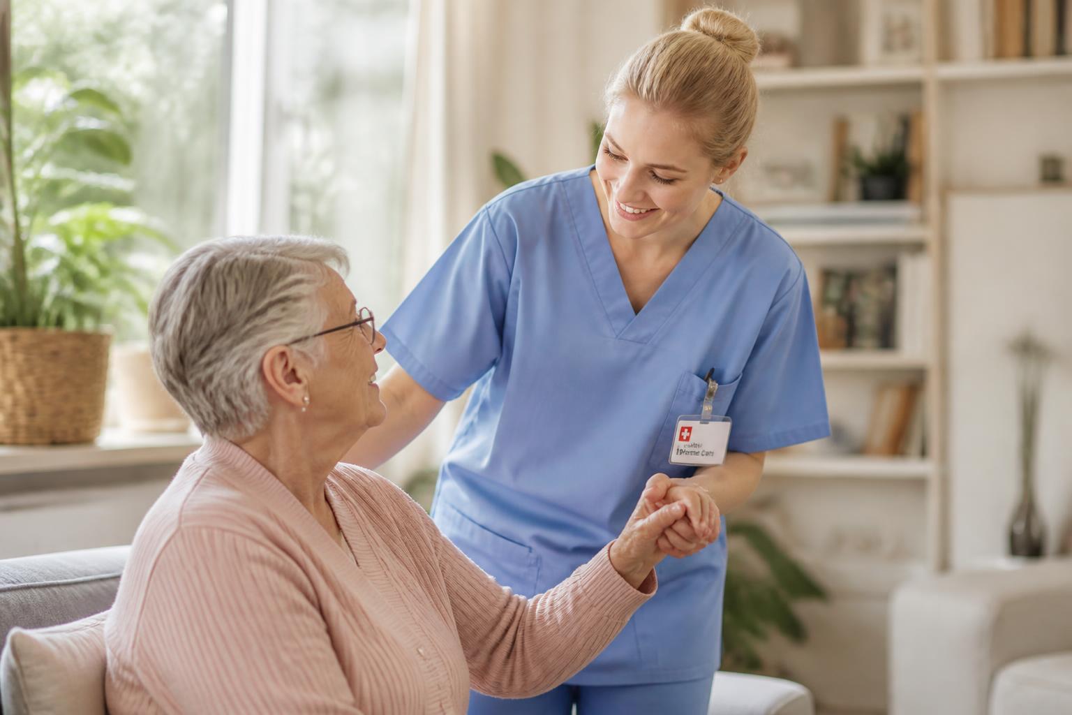 Infirmière professionnelle accompagnant une patiente à domicile